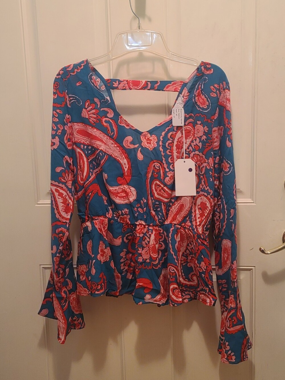 Blue and Pink Paisley Peplum Blouse